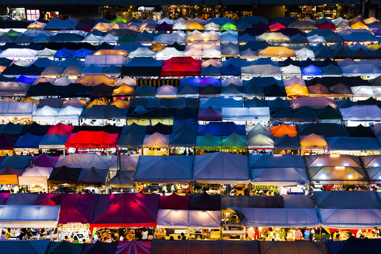 High angle view of people in bangkok rat foi market