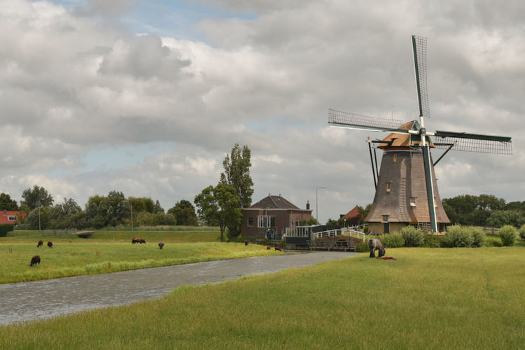 Traditional windmill on field against sky holand 