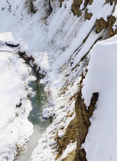 Scenic view of frozen creek 