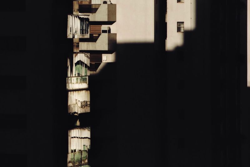 Buildings seen through window