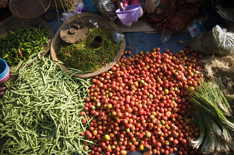 High angle view of vegetables in market