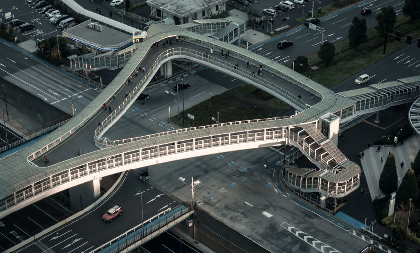 Aerial view of footbridge on road