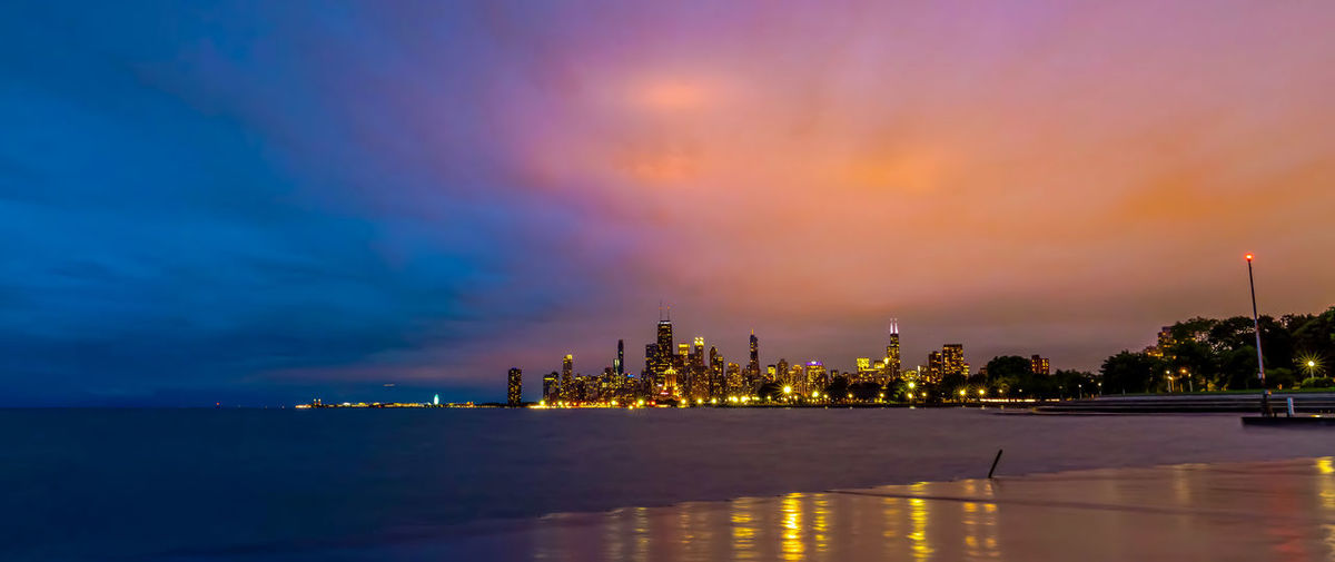 Scenic view of sea against sky at sunset ,chicago city,usa