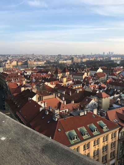 High angle view of townscape against sky