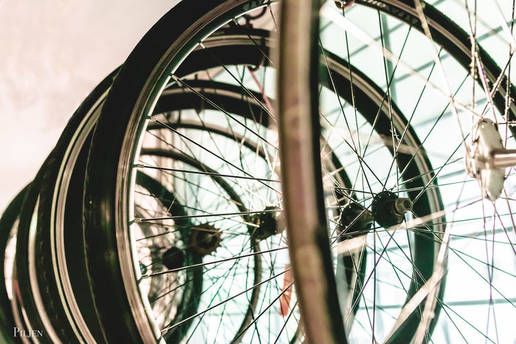 Low angle view of bicycle wheel