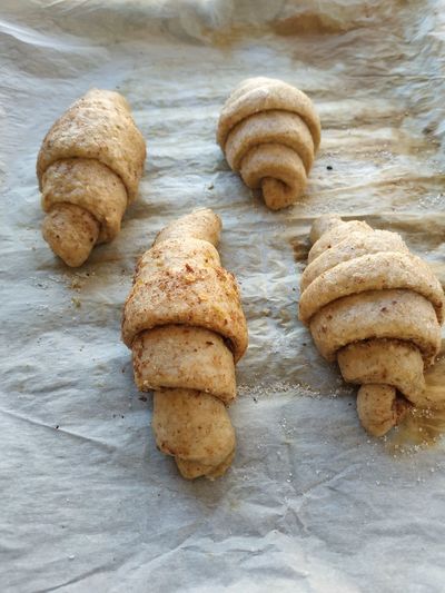 High angle view of cookies on table