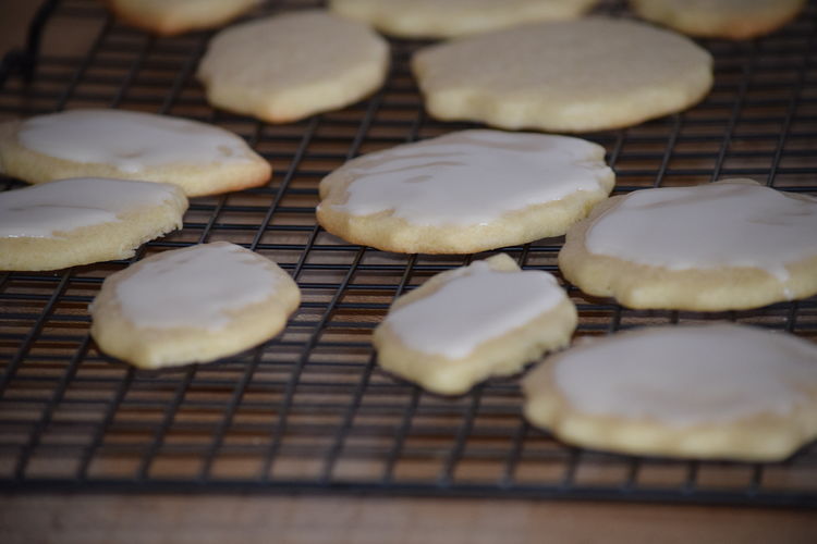 Close-up of cookies on metal grate