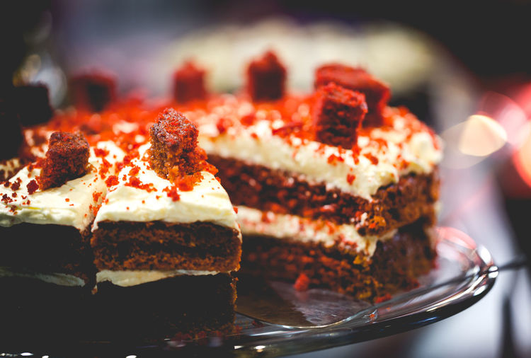 Close-up of red velvet cake