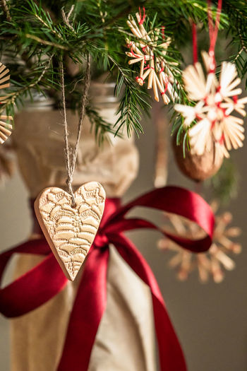 Close-up of heart shape with christmas tree
