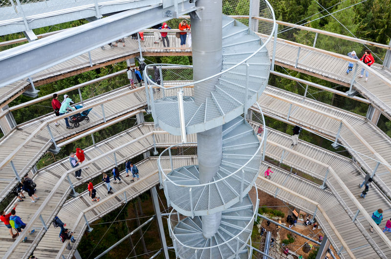 High angle view of people and staircase