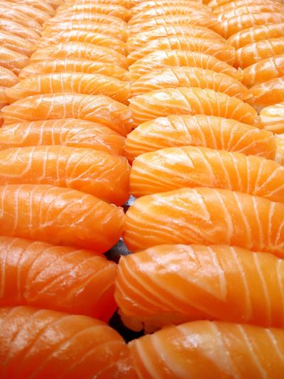 Full frame shot of salmon sushi