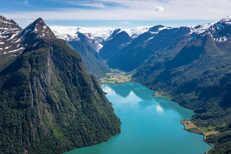 Panoramic view of snowcapped mountains against sky