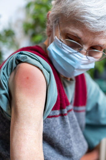 Vaccine rash on elderly woman's arm