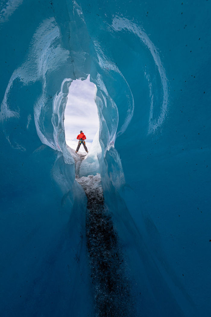 Man standing on glacier