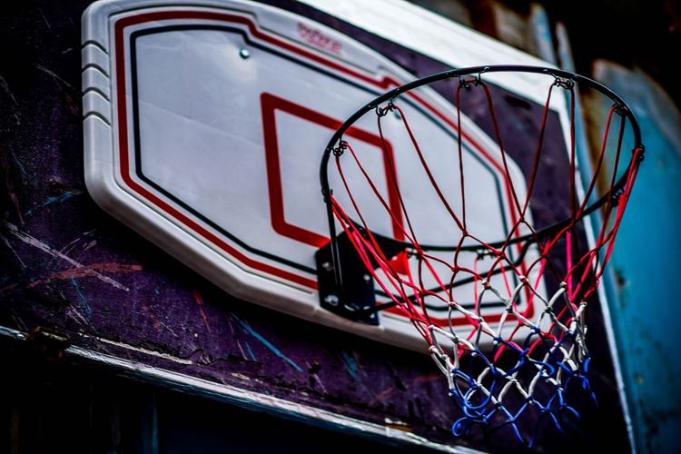 Low angle view of basketball hoop at court