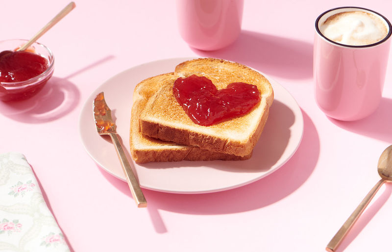 Toast with heart shaped jam