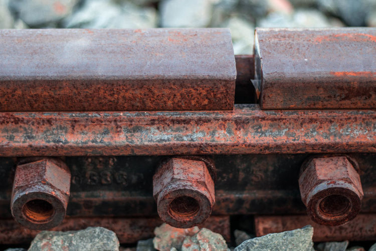 Close-up of rusty railroad track