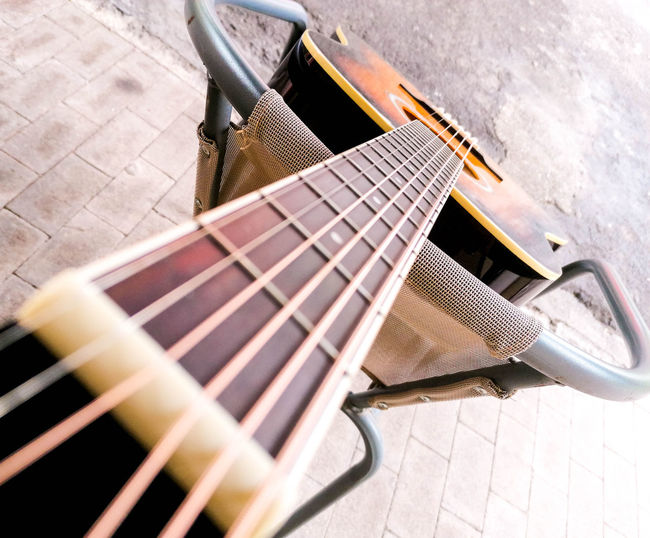 High angle view of guitar