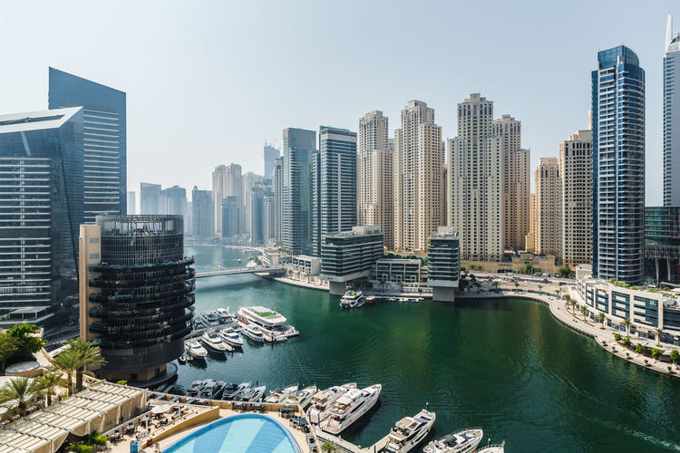 Dubai marina. modern buildings in city against sky
