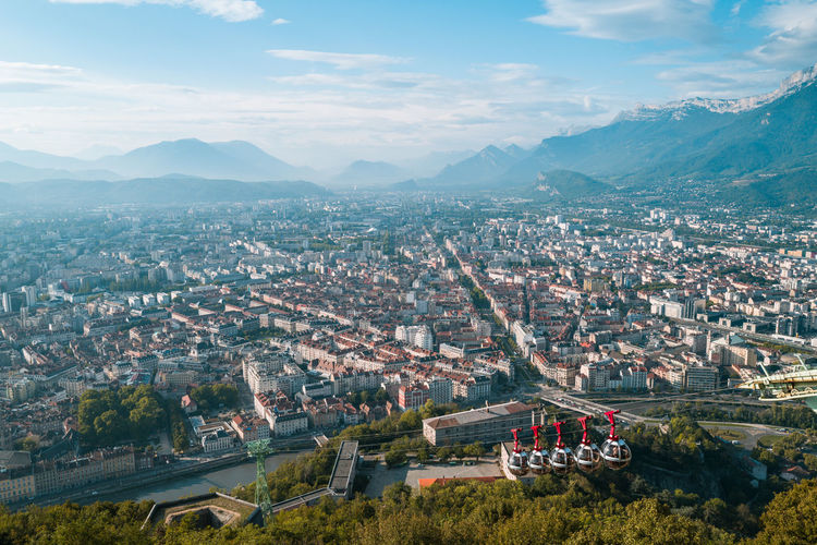Townscape of grenoble in france and the alps
