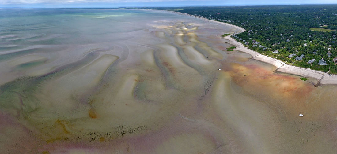 Aerial view of sea during low tide