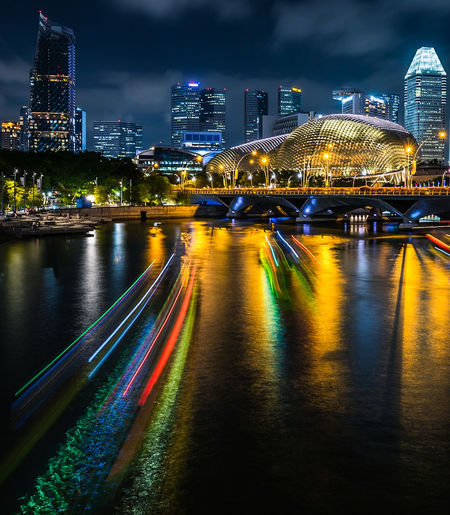 High angle view of illuminated city at night