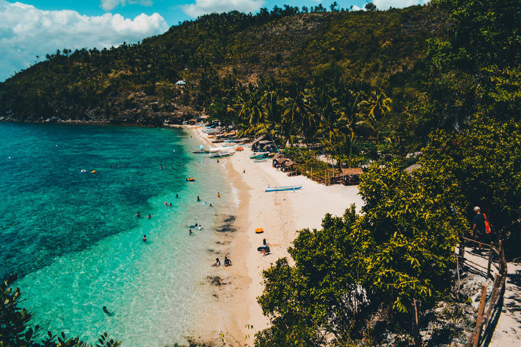 High angle view of beach against sky
