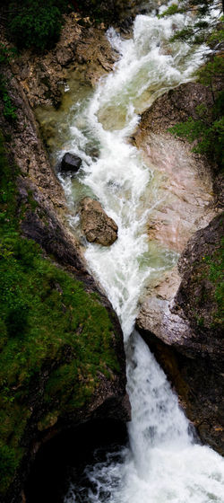High angle view of stream flowing water