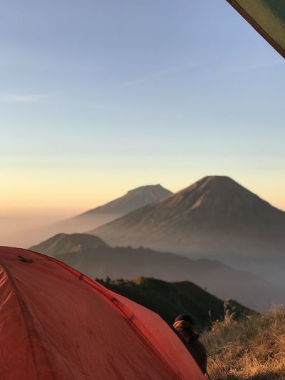Scenic view of landscape against sky during surise