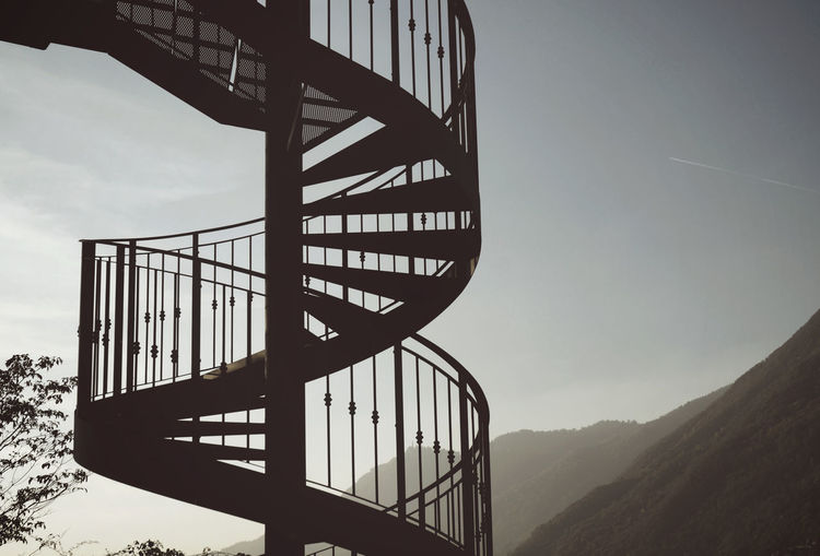 Staircase against mountains