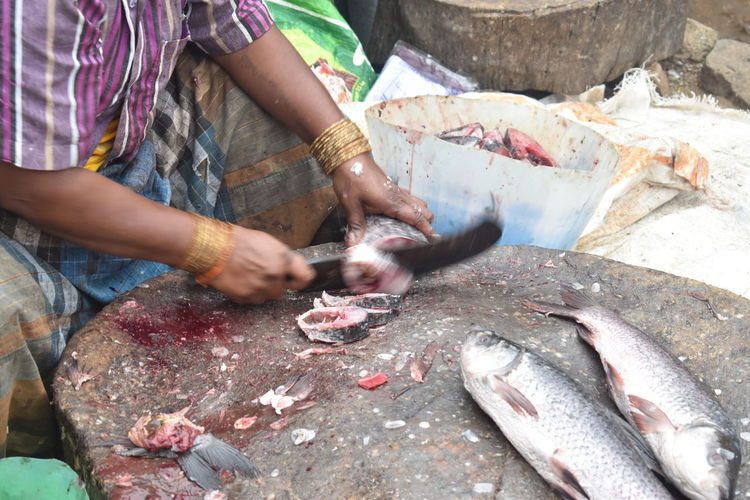 Midsection of fish for sale at market