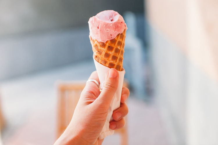 Cropped image of ice cream cone in hand