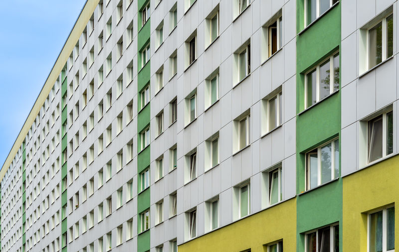 Low angle view of modern building against sky