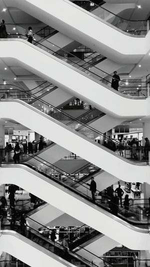 Escalators in shopping mall