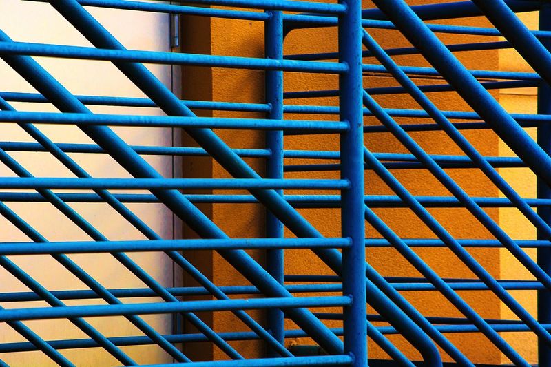 Close-up of blue metal grate