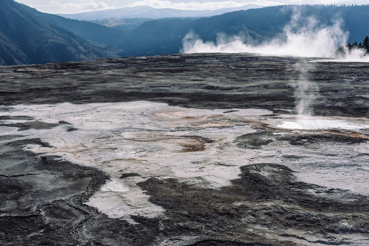 Idyllic shot of hot spring landscape at yellowstone national park