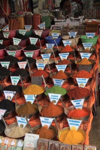 Variety of spices for sale at store