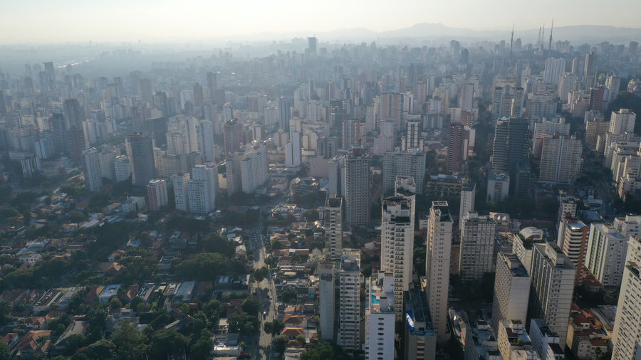 Aerial view of modern buildings in city