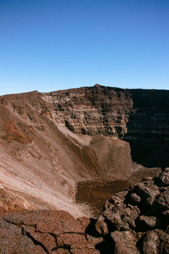 Scenic view of volcano crater against clear sky