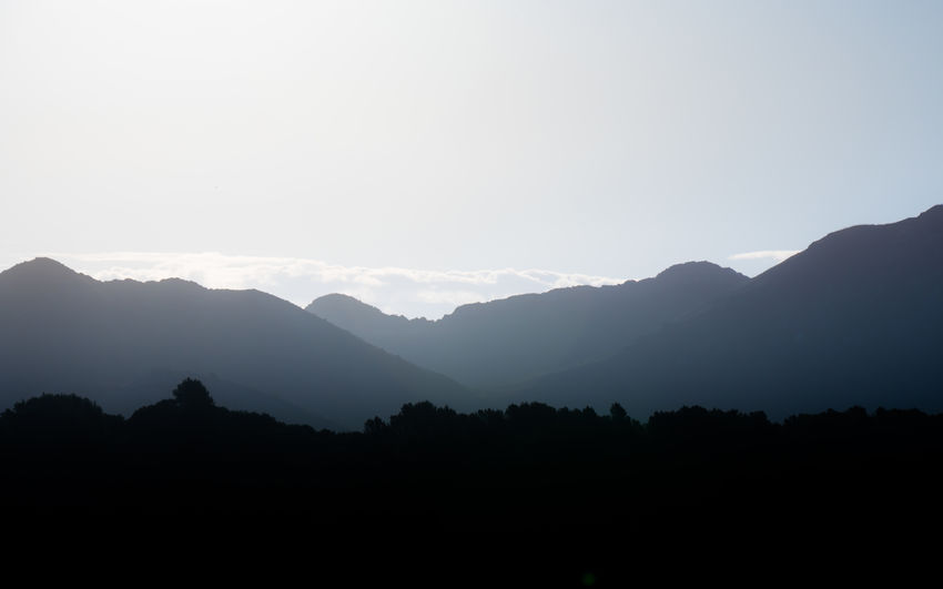 Silhouette mountain range against clear sky
