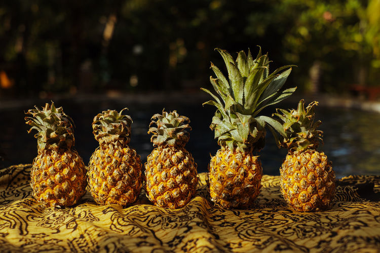 Close-up of pineapple fruits on table