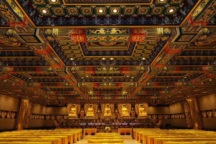 Illuminated interior of temple