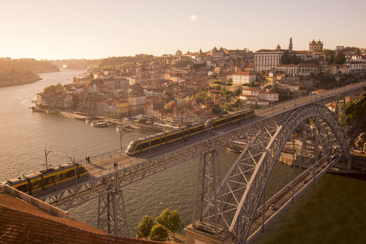 High angle view of dom luis i bridge over douro river in city