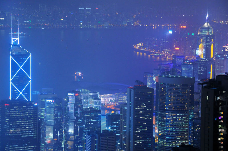 City lit up at night