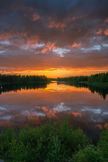 Scenic view of lake against sky during sunset
