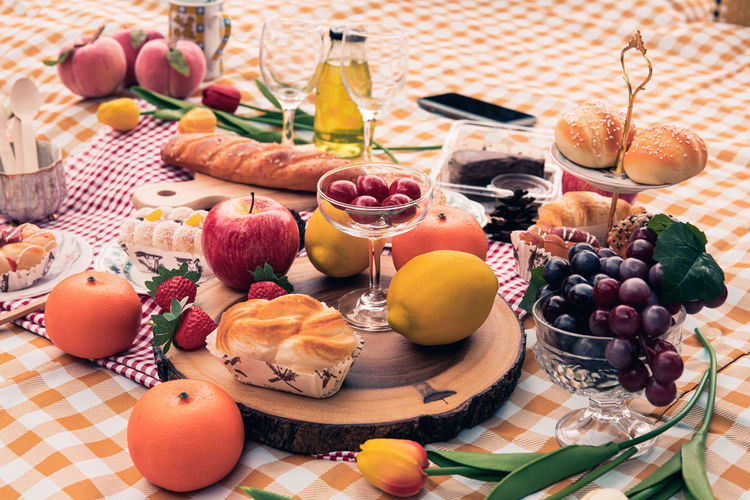 High angle view of fruits on table