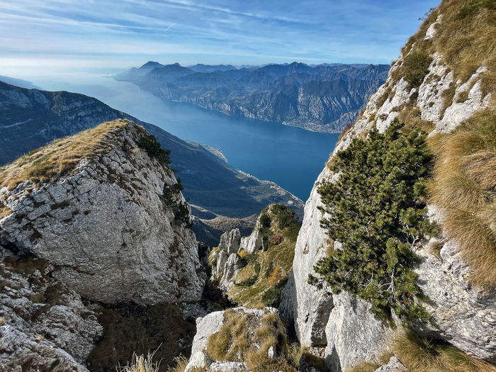 Unique view of garda lake from high mountain, trento, italy