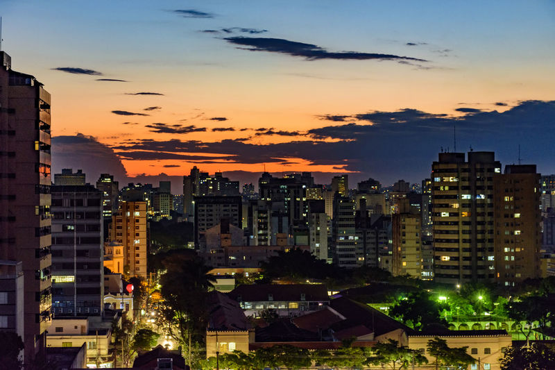City lights at sunset
