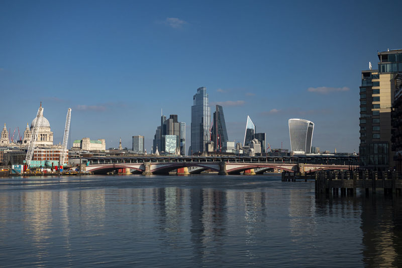 View of the city of london from southbank at the river thames