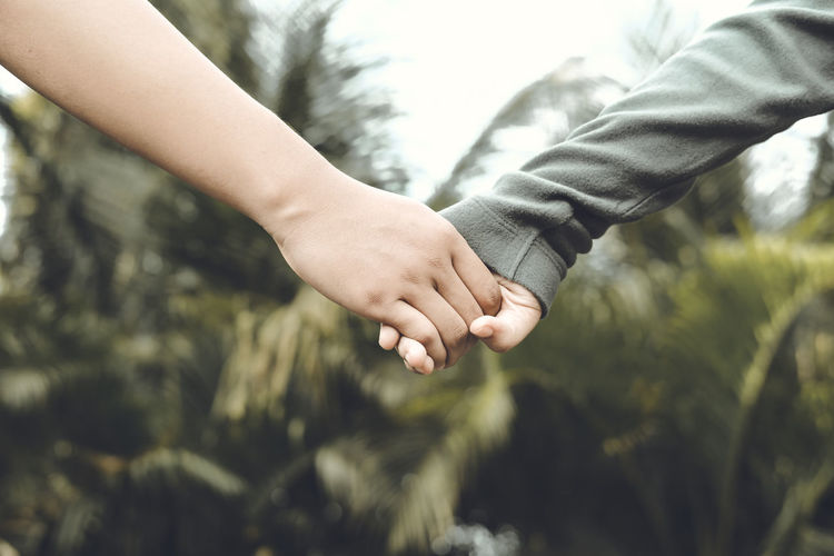 Cropped couple holding hands